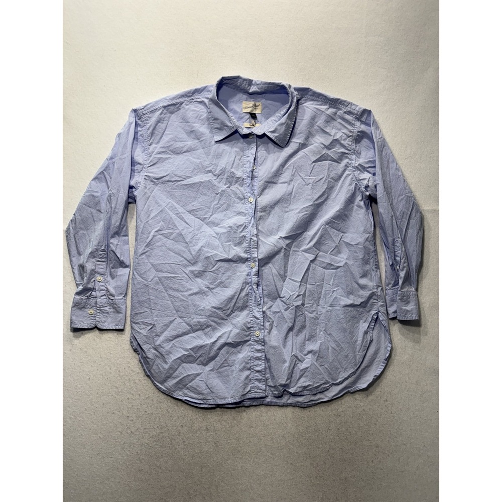 Universal Thread Button Up Shirt Womens L Blue Oversized Cotton Long Sleeve